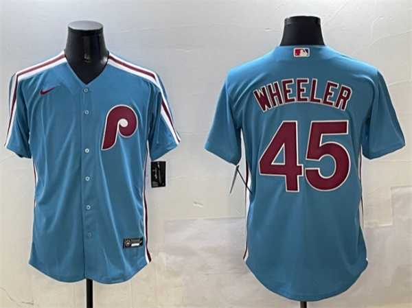 Men%27s Philadelphia Phillies #45 Zack Wheeler Blue Cool Base Stitched Jersey